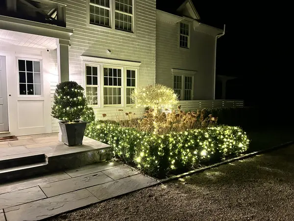 Roofline and landscape lighting on a home in Washington, CT